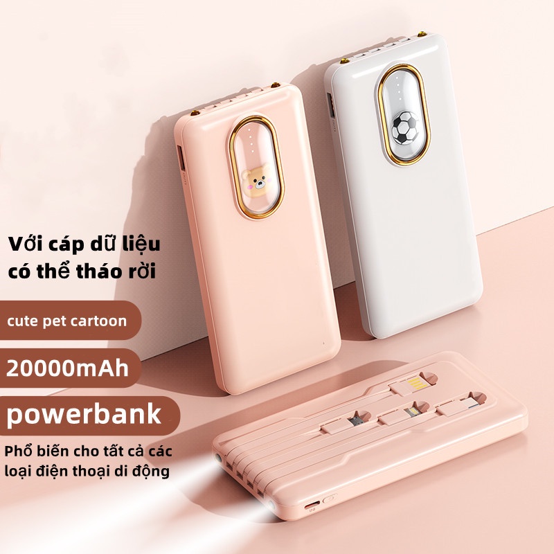 Pin Sạc Dự Phòng DX122 20000mAh Dung Lượng Lớn Thiết Kế Dễ Thương Với 4 Dây Cáp Sạc Tiện Dụng