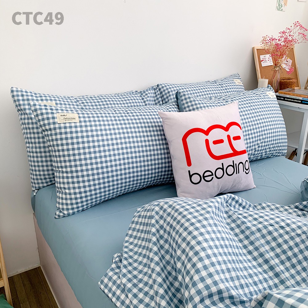 Bộ chăn ga gối Cotton TC REE Bedding sọc caro 4 món nhiều màu đẹp