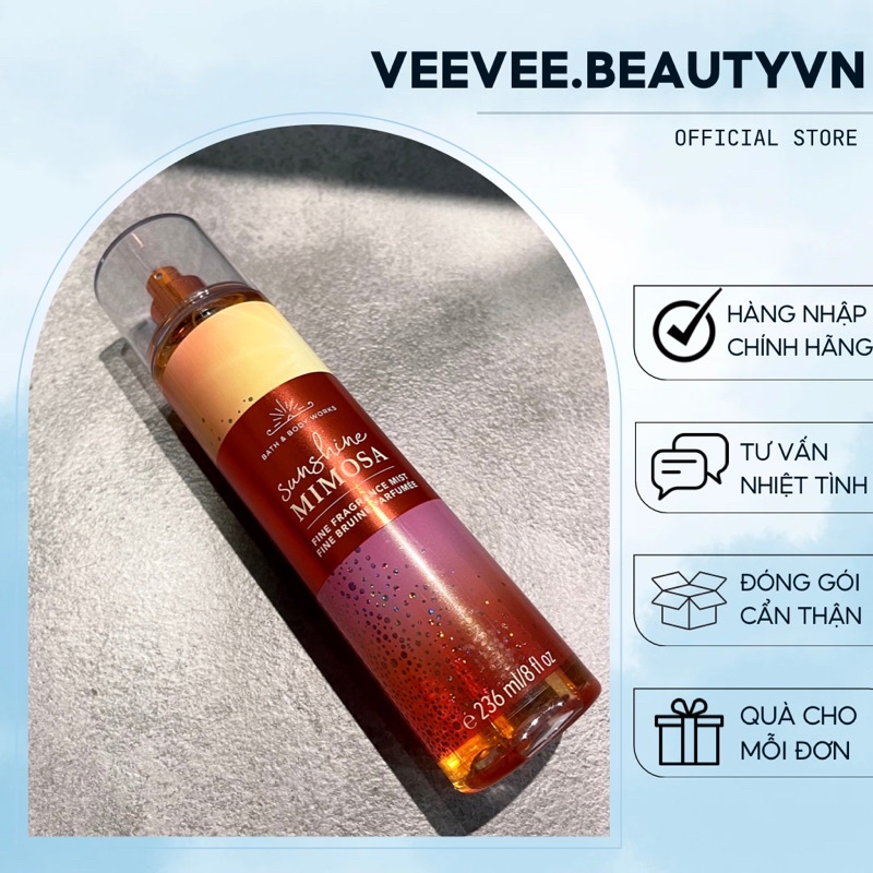 [Bản Can] Body Mist SUNSHINE MIMOSA - Xịt Thơm Toàn Thân Bath and Body Works BBW Khử Mùi Nước Hoa