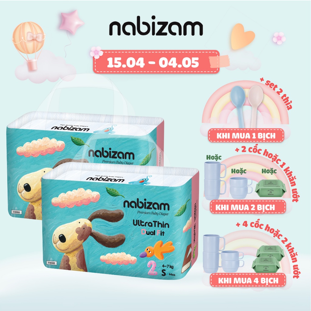 Tã/Bỉm NABIZAM Êm Mỏng Vượt Trội, Chống Tràn Tối Đa, Đủ Loại Kích Cỡ Cho Bé Từ 3kg Đến 25kg, Quy Cách 20-50 Miếng