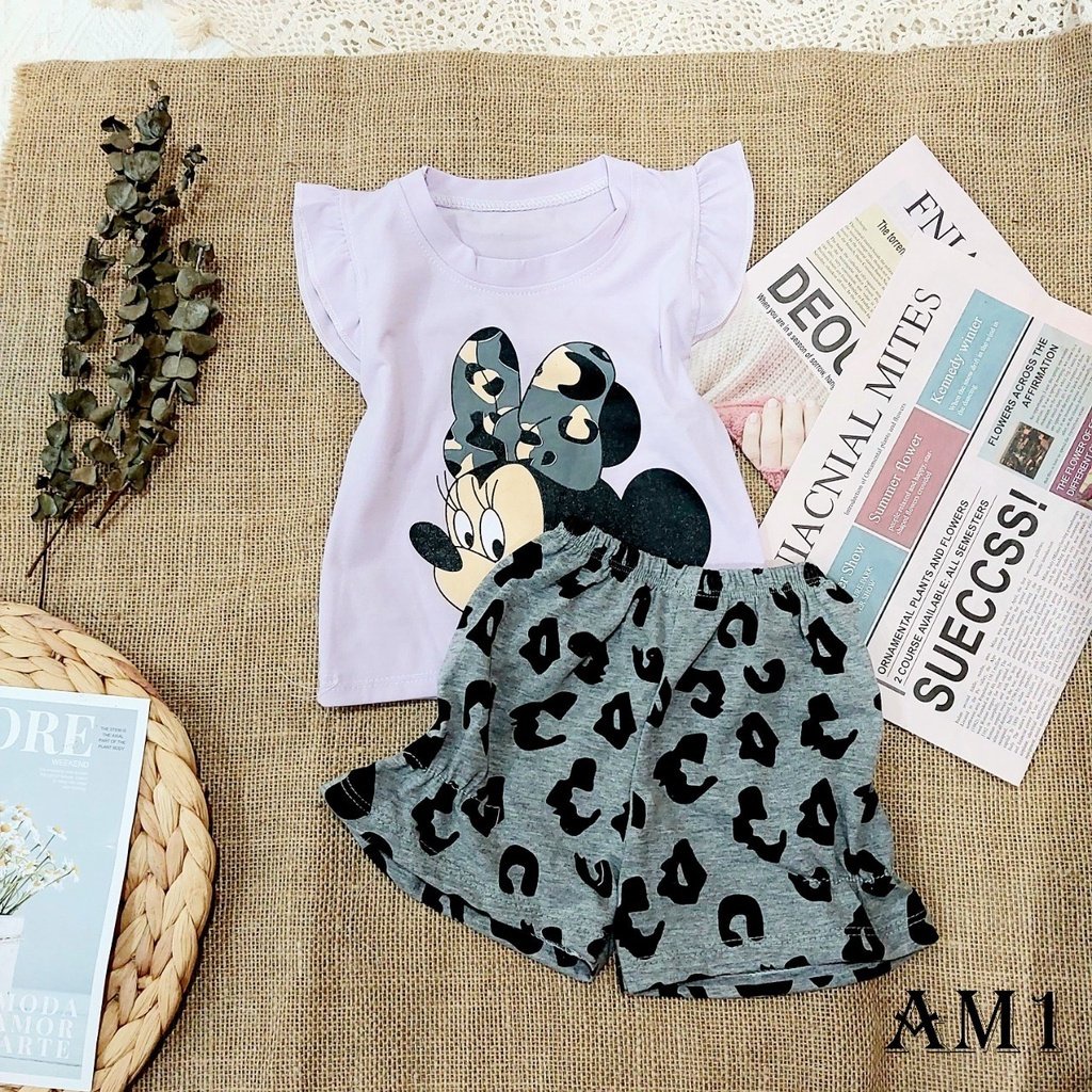 Bộ cộc tay bé gái từ 8kg đến 18kg, bộ quần áo cánh tiên Mickey AM941