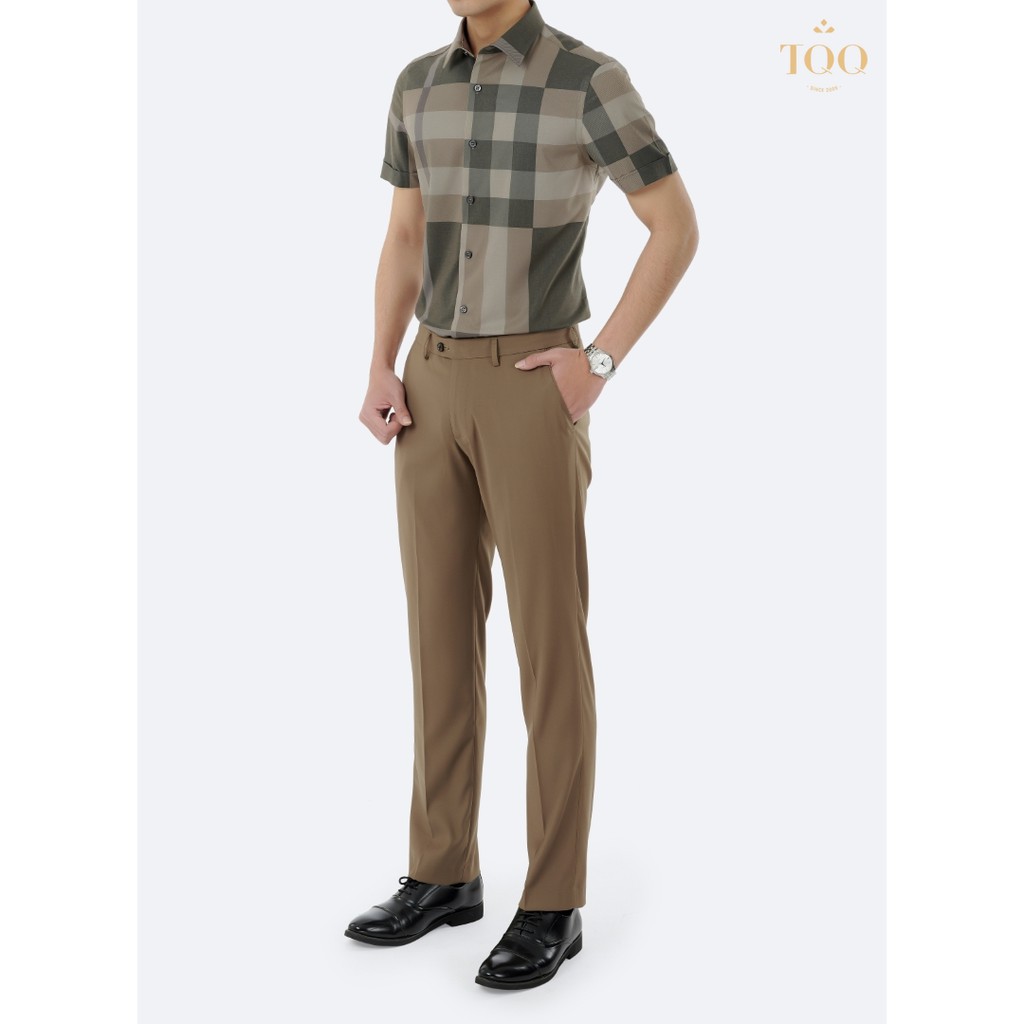 Áo sơ mi ngắn tay TQQ dáng Công Sở Slim fit ôm nhẹ K428CSC chất vải chống nhăn cùng họa tiết kẻ sang trọng