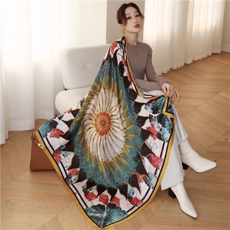 Khăn Choàng Vuông 110x110cm (43inch) WJ1014-117 Bằng Lụa Cho Nữ