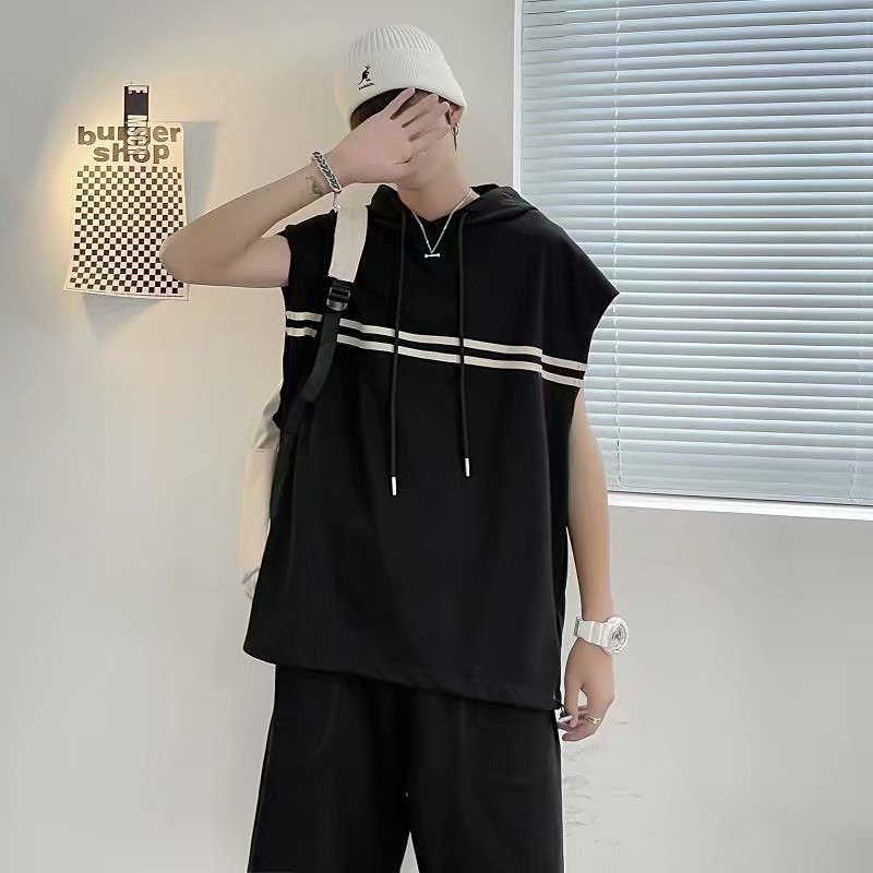 Bộ Đồ Thể Thao Nam Gồm Áo Không Tay Có Mũ Trùm Và Quần Short Mỏng Thời Trang Mùa Hè Năng Động Size M-3XL