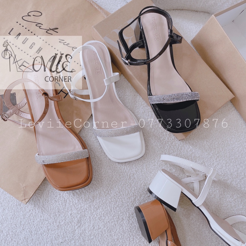 SANDAL CAO GÓT LOVIIECORNER - GUỐC NỮ QUAI NGANG ĐÍNH ĐÁ - GIÀY THỜI TRANG MŨI VUÔNG 5 PHÂN G220920