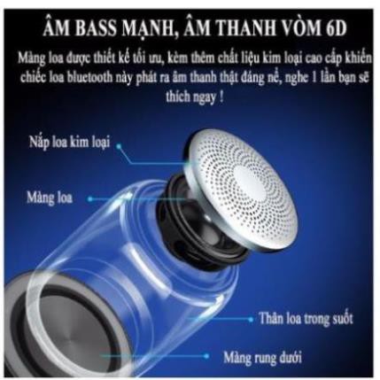 Loa cầm tay Trong Suốt Bluetooth Yayusi C7 âm thành vòm 6D âm bass trầm led RGB 1000mAh - Chính hãng