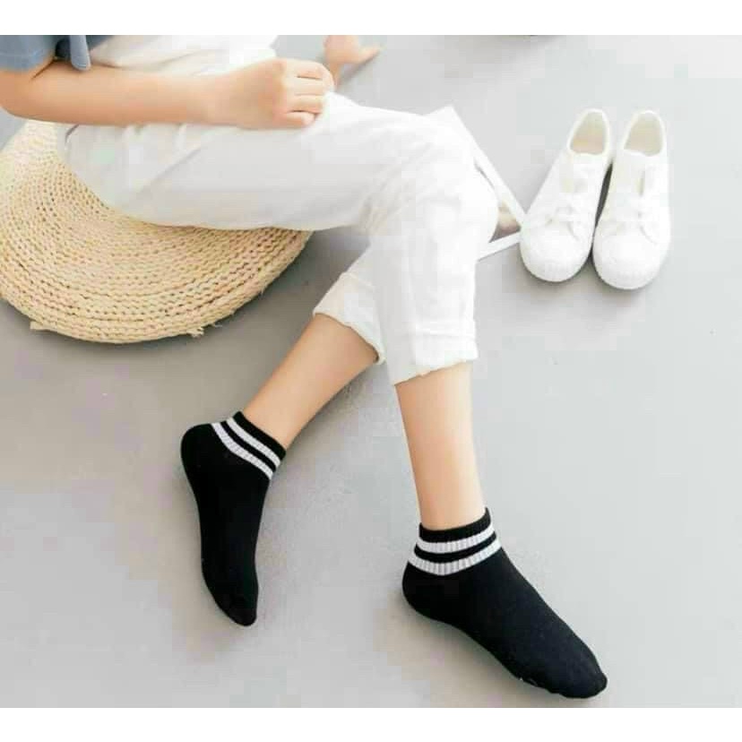 5 đôi tất kẻ cổ ngắn cho nữ màu đen/trắng/ghi