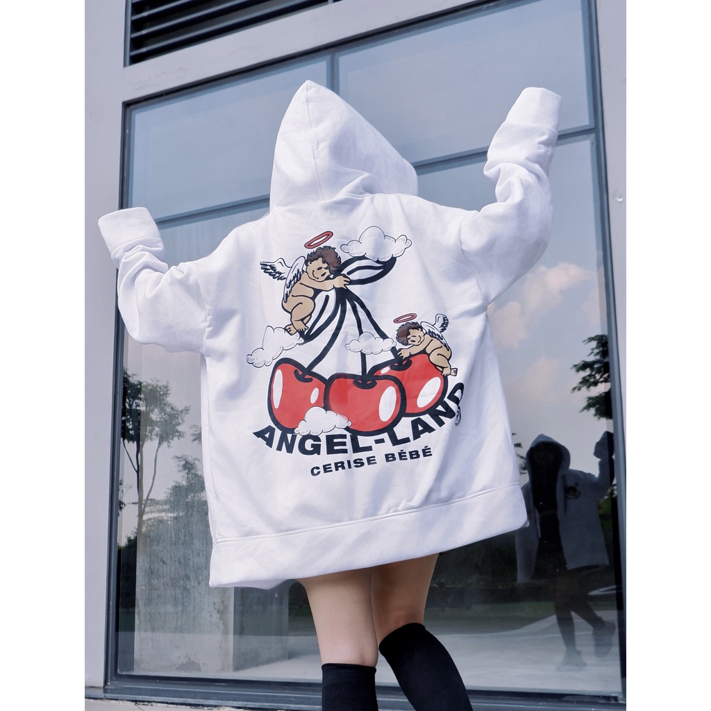 Áo Khoác Hoodie Khoá Kéo Angel-Land CERISE BÉBÉ Màu TRẮNG Chính hãng Nỉ Bông [CBZW]