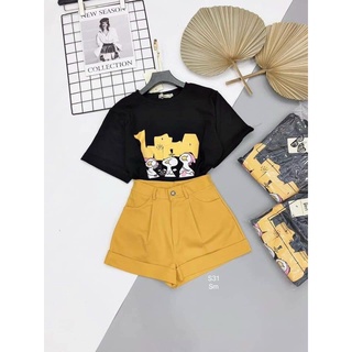 Set bộ đùi ⚡𝙎𝙄𝙀̂𝙐 𝙎𝘼𝙇𝙀⚡ Set bộ áo in hình cute kèm quần đùi giả khóa