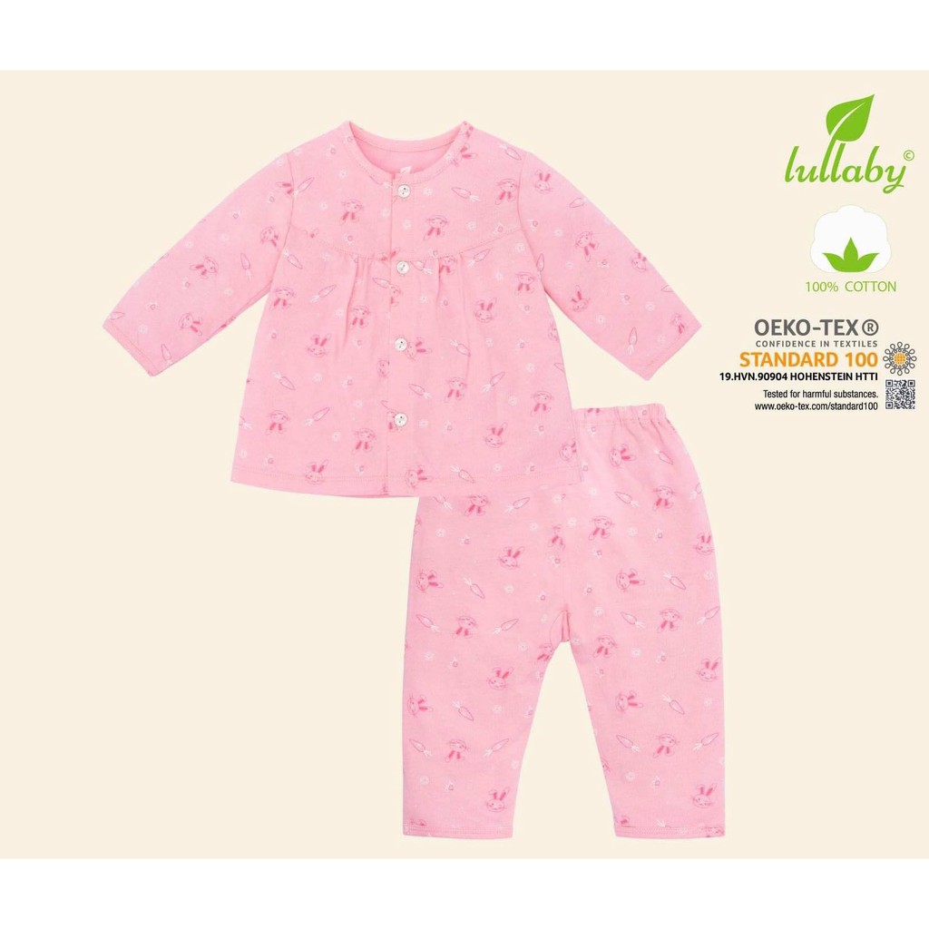 LULLABY Bộ quần áo cài giữa tay dài bèo bé gái NH4749B