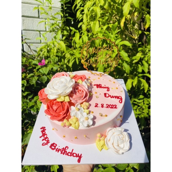 Bánh kem/bánh sinh nhật bắt hoa hồng, hoa trà