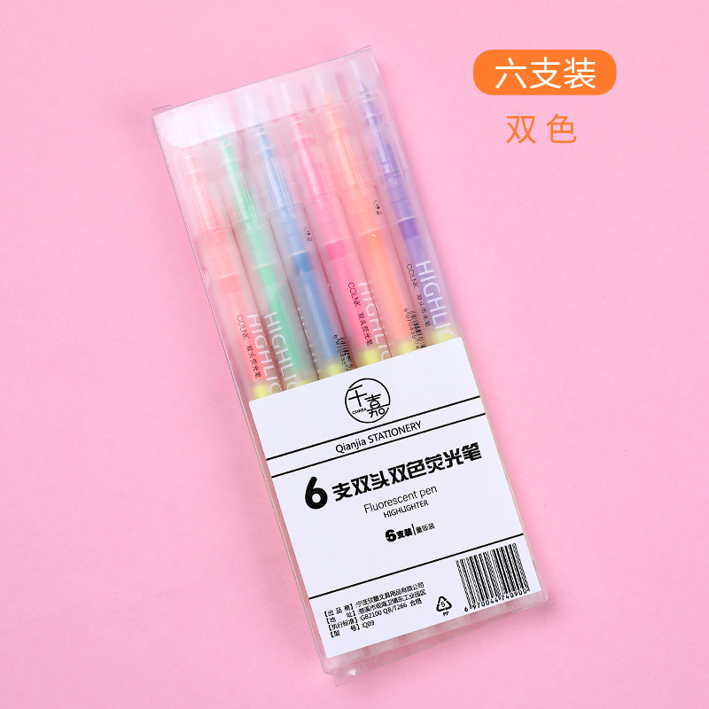 Bộ 6 Bút Màu Dạ Quang Thiết Kế Sáng Tạo Kèm 6 Bút Lông Tiện Dụng