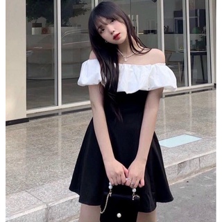 Váy -Đầm Chữ A Trễ Vai Phối Ngực Trắng Và Không Phối Màu  Siêu Cute Hot Trend Cực Đẹp