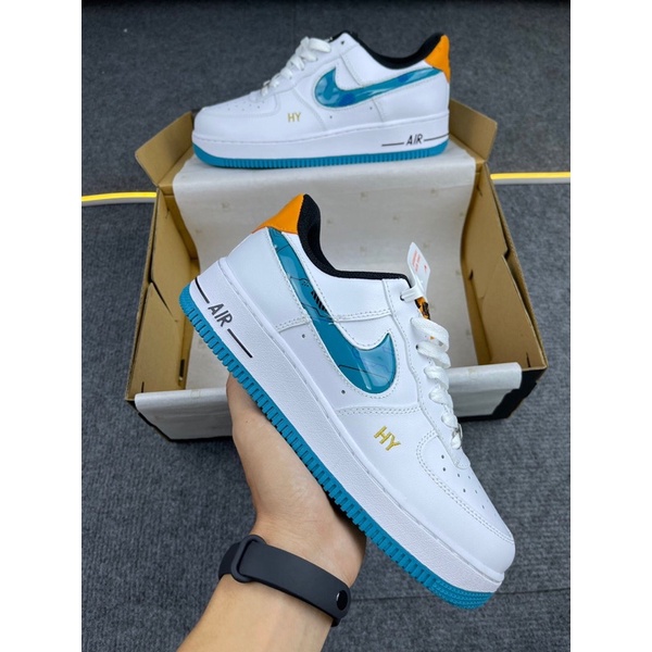GIÀY AF1 LOW TRẮNG XANH GÓT CAM DA THẬT LAI AU