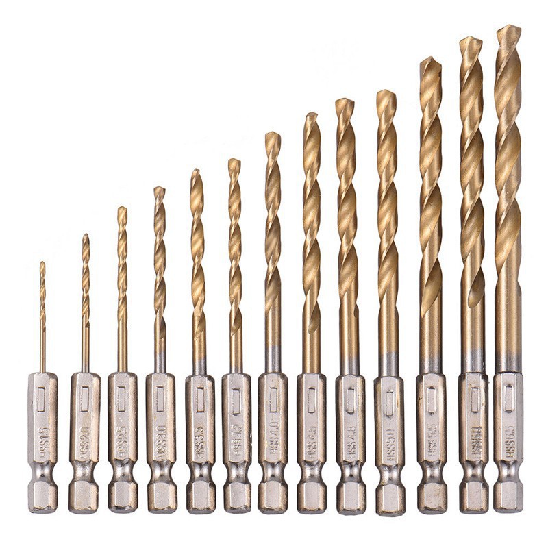 Bộ 13 đầu khoan HSS bọc titan chân lục giác