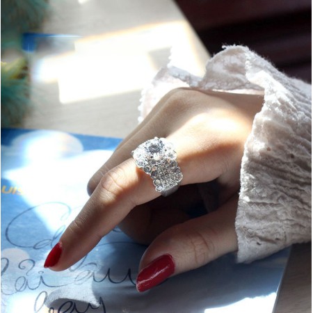 Nhẫn Bạc Nữ Hoa Đá To