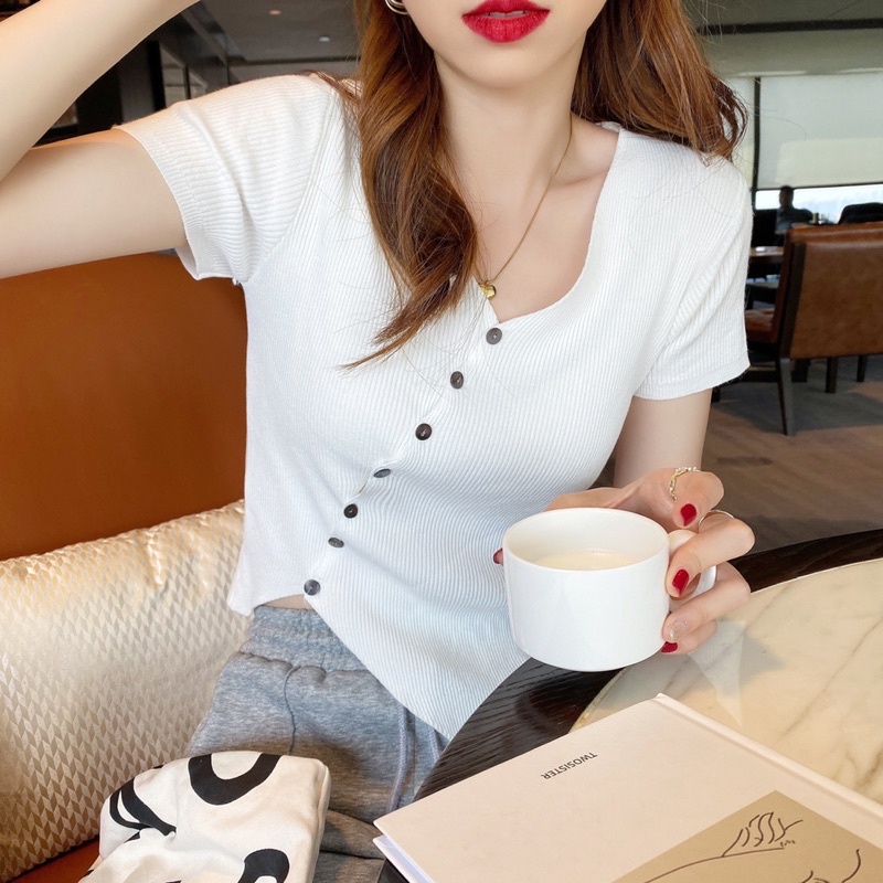 Áo thun nữ ngắn tay mùa xuân-hè cổ chữ V