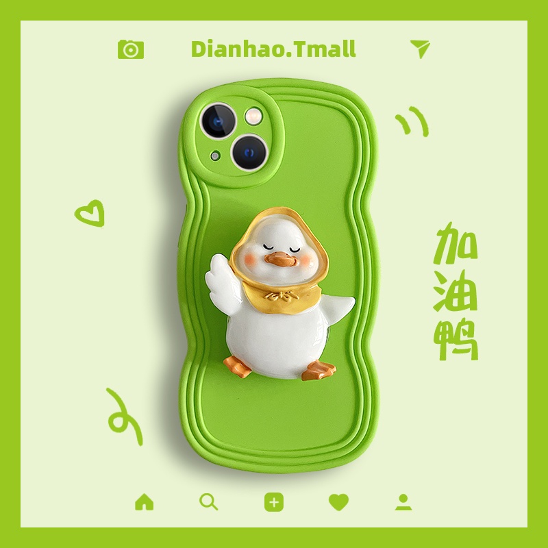 Ốp Điện Thoại Hình Chú Vịt 3D Màu Xanh Dạ Quang Cho IPhone 13 13Pro 13Promax 12 12Pro 12Promax 11 11Pro 11Pro Max Xs Max X Xr