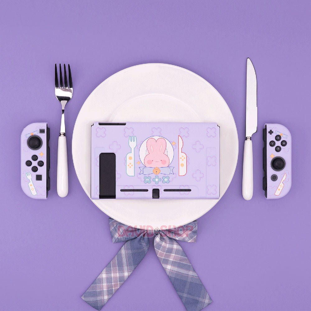 Ốp lưng + case Joy-Con chủ đề Thỏ Đeo Nơ Dùng Bữa nhựa TPU dẻo cao cấp hãng Geekshare cho Nintendo Switch