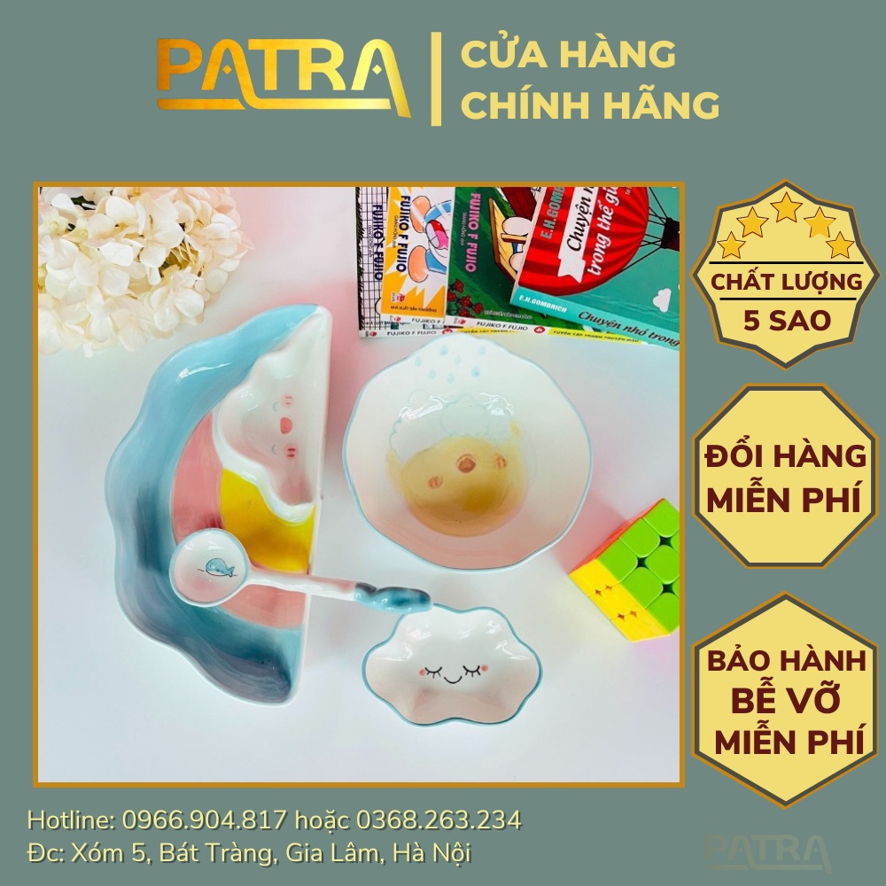 Bộ bát đĩa ăn dặm cho bé, set bát ăn cơm cute họa tiết cầu vồng