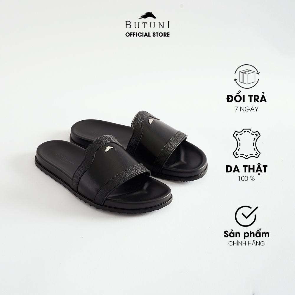 Dép quai ngang da thật Butuni Milano Slippers - Đen