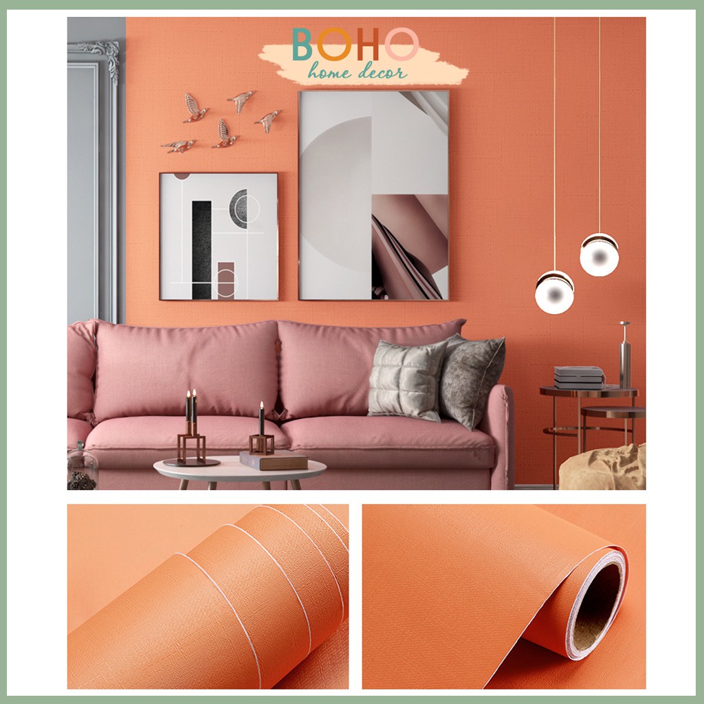 1 mét Giấy dán tường Hàn Quốc cao cấp khổ 60cm có sẵn keo Màu cam