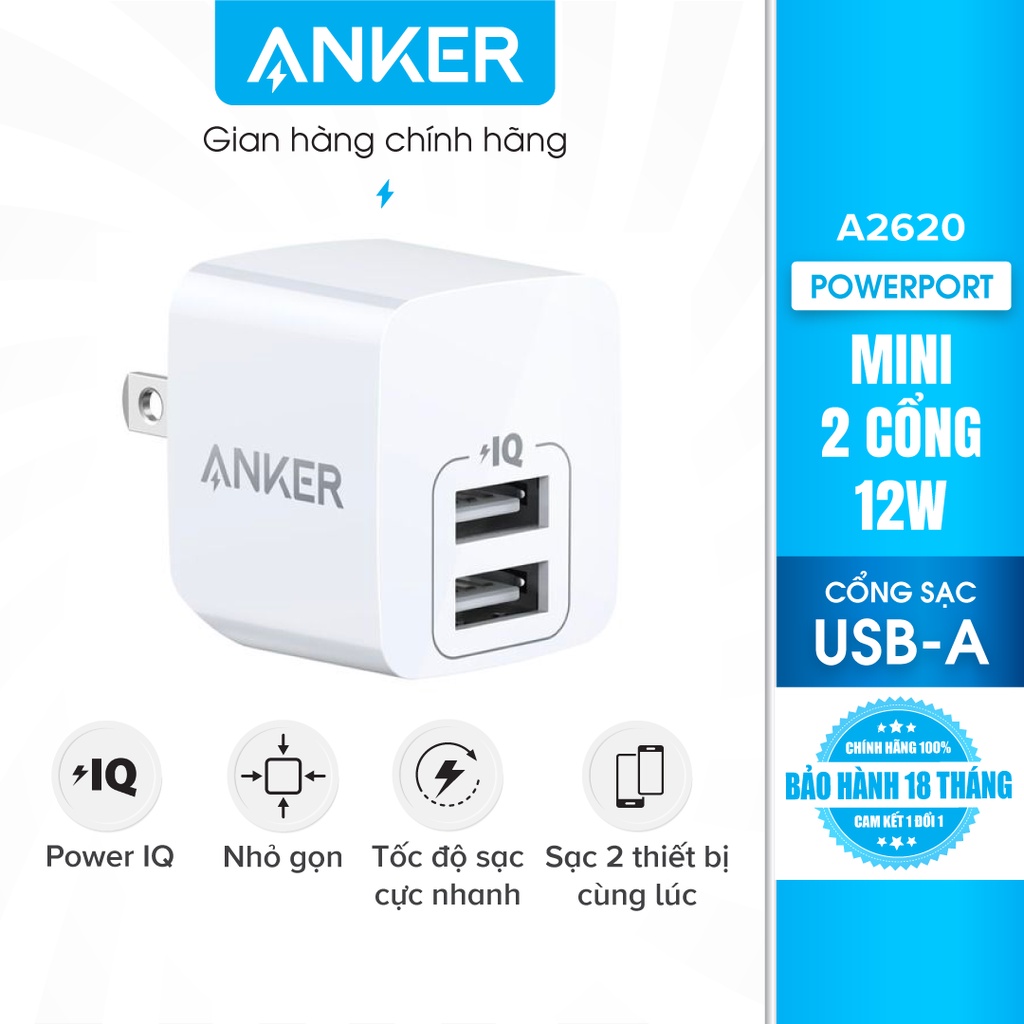 Sạc ANKER PowerPort Mini 2 cổng 12W – A2620