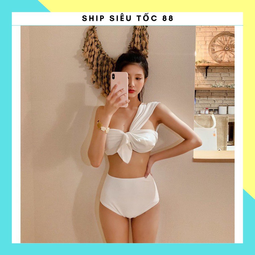 Bộ Đồ Bơi Tắm Biển Bikini 2 Mảnh Thắt Nơ Xoắn Ngực Lệch Vai 88120 SHIP SIÊU TỐC 88