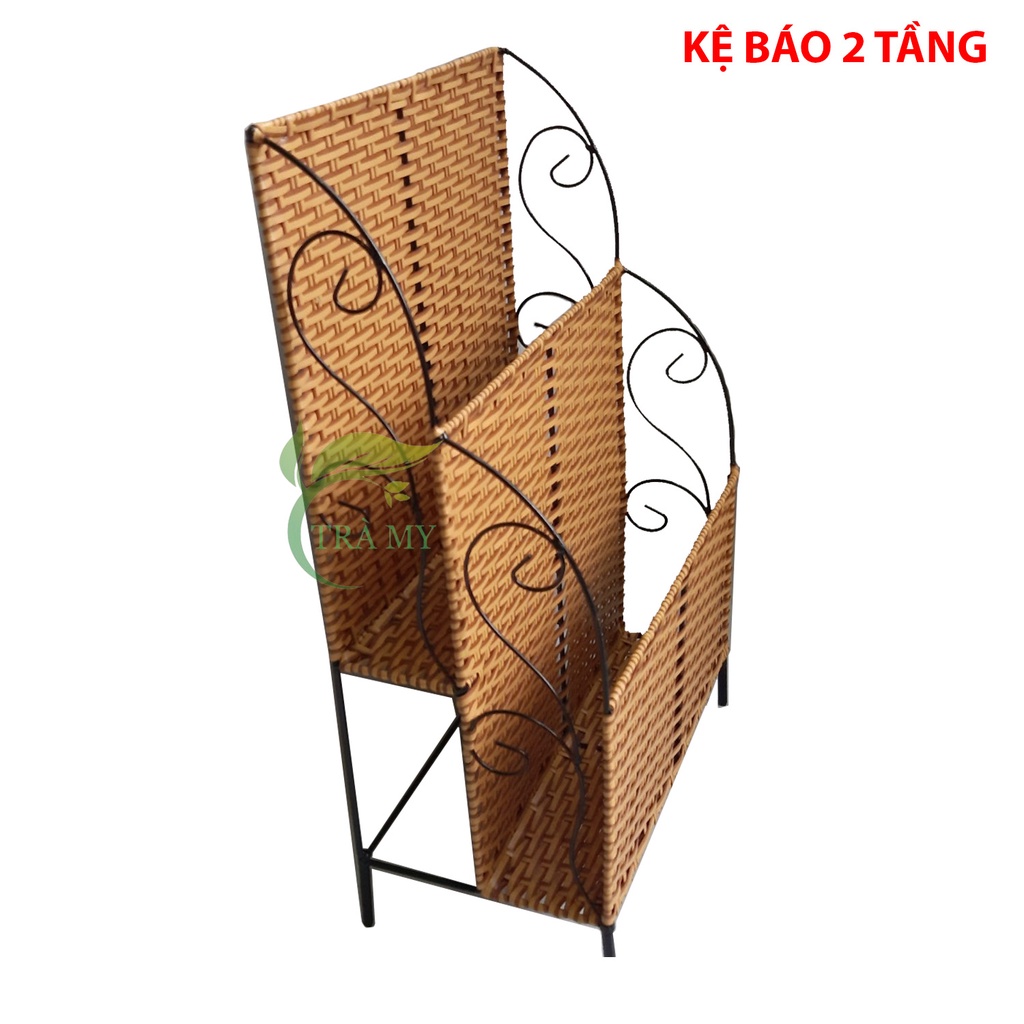 Kệ Báo 2 Tầng Nhựa Mây Đan Đựng Báo, Đựng Tạp Chí, Đựng Sách - Mây Tre Trà My