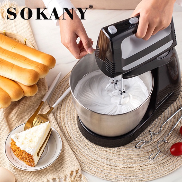Máy nhào bột Sokany 400W, máy đánh trứng cầm tay kèm tô trộn 3.5L