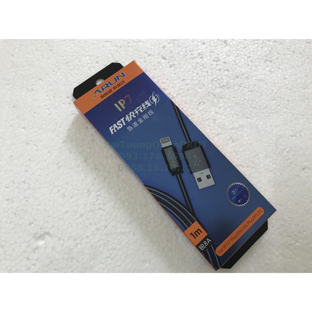 Cáp Sạc Arun cho IP -1m 8A HÀNG CHÍNH HÃNG-Dây Xoắn Sắt Chống Rối Siêu Chắc Và Bền
