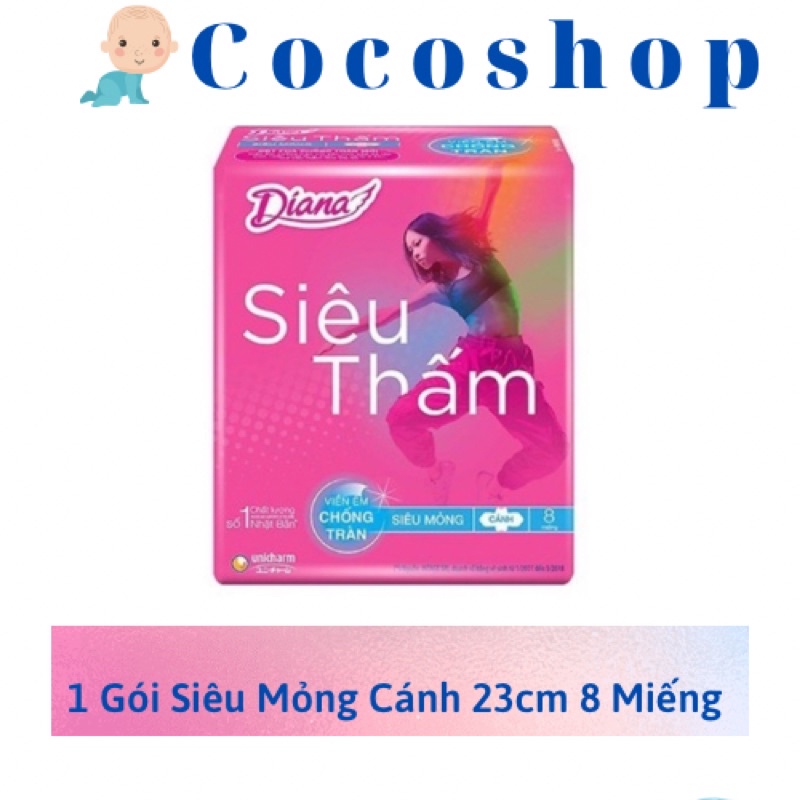 Băng Vệ Sinh Diana Siêu Mỏng cánh 23cm 8 Miếng