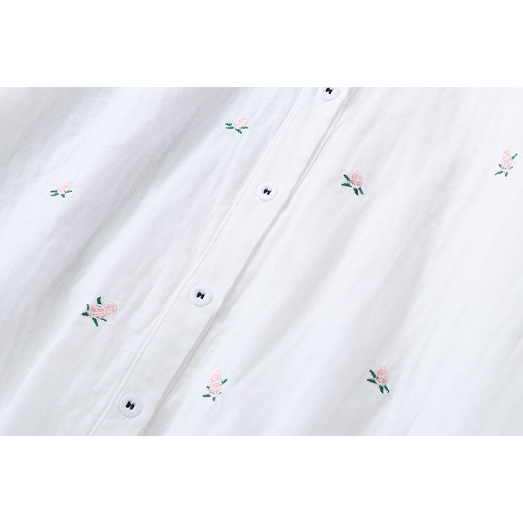 Áo SƠ MI TRẮNG  vải Xô thêu hoa nhí Nữ  maicuteshop