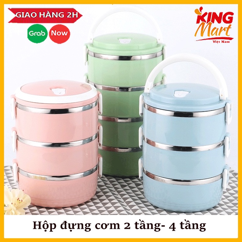 HỘP CƠM GIỮ NHIỆT, CẠP LỒNG CƠM 4 TẦNG, Lõi INox an toàn vệ sinh, phù hợp đi học, đi làm