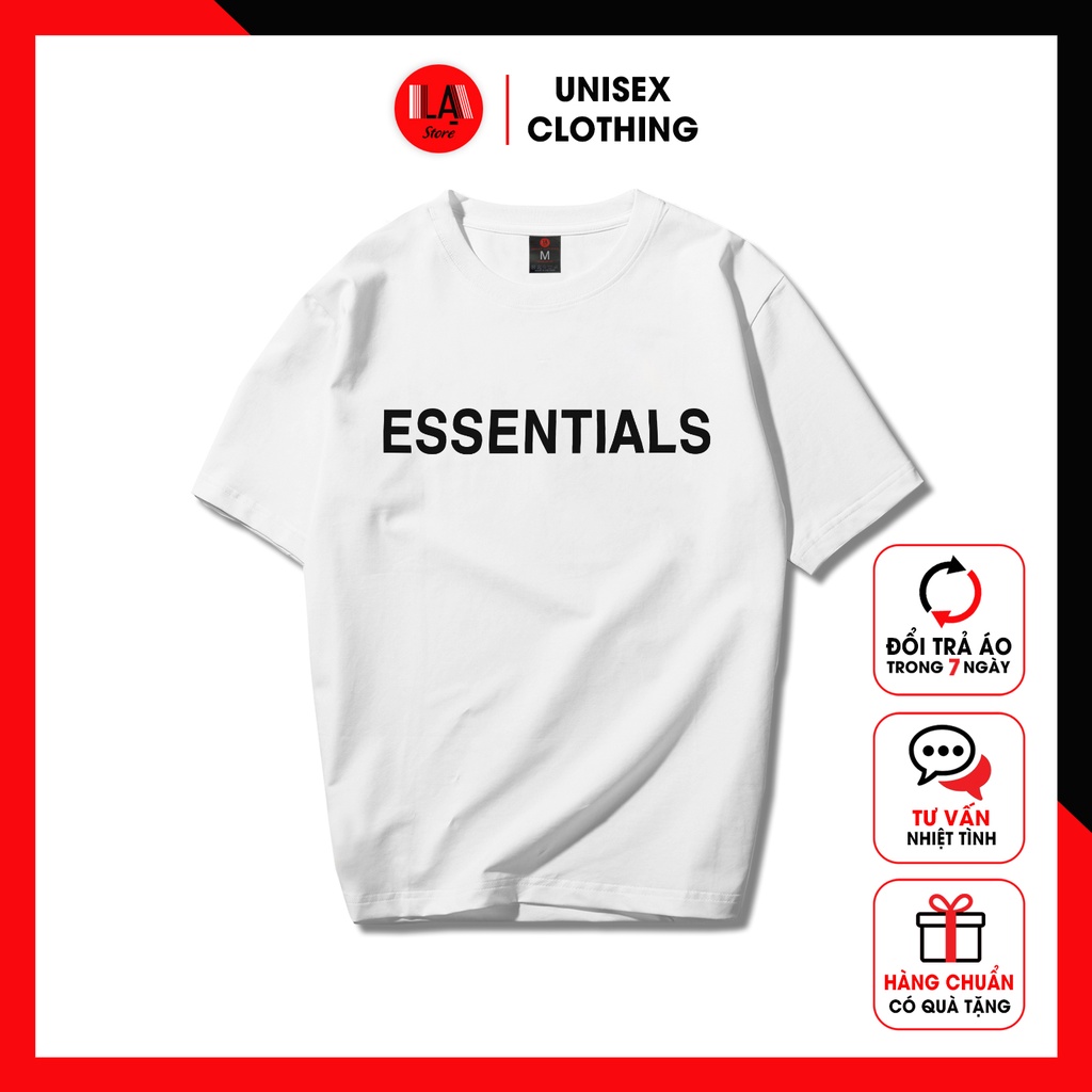 Áo Thun Unisex Trắng Đen In Chữ ESSENTIALS | LẠ STORE | BigBuy360 - bigbuy360.vn