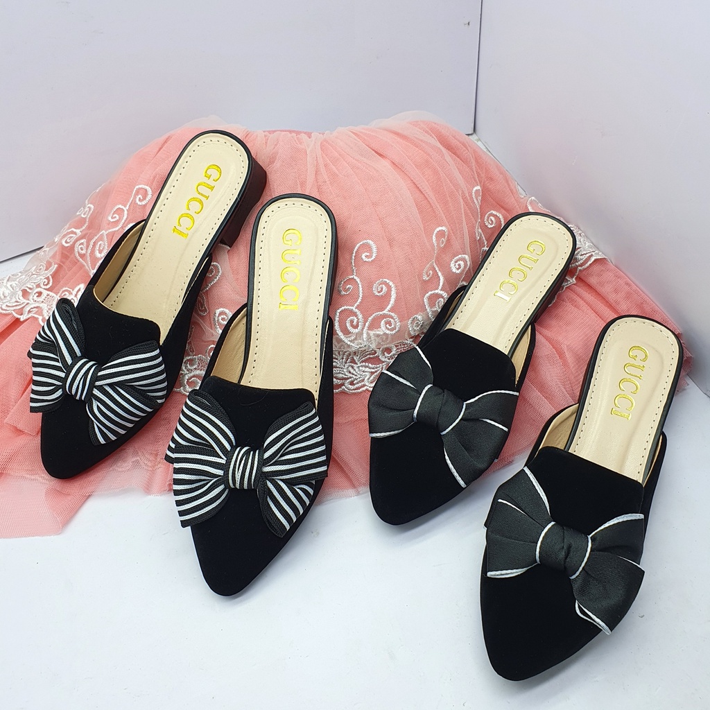 Giày sục nữ - sục nữ mũi nhọn nơ xinh Hàn Quốc Thiên An chất liêu bằng nhung cao cấp