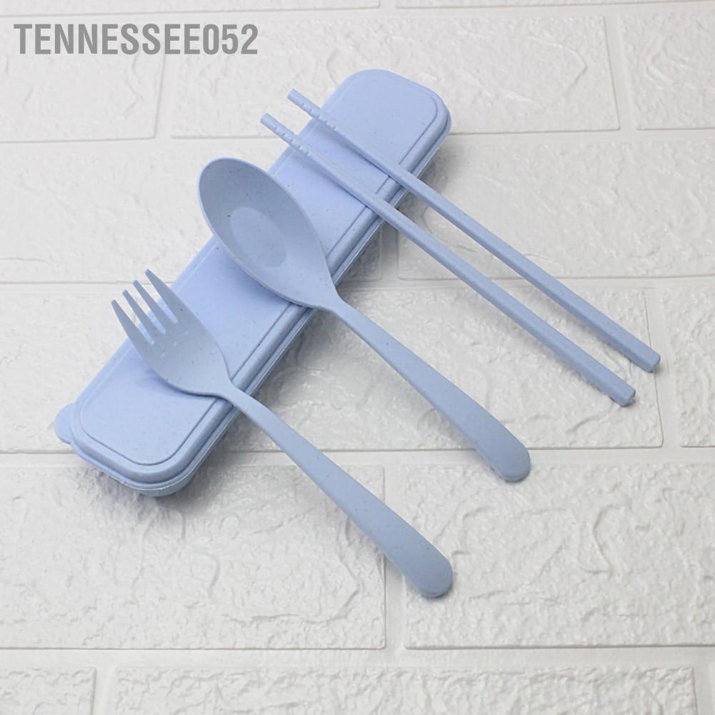 Tennessee052 Wheat Stalk Cutlery Set Dinner Chopsticks Spoon Fork Portable Utensils with Case for Home Office Travel