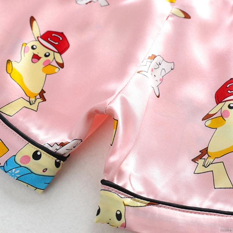 Bộ Pijama Ngắn Tay In Hình Pikachu Dễ Thương Cho Bé Gái