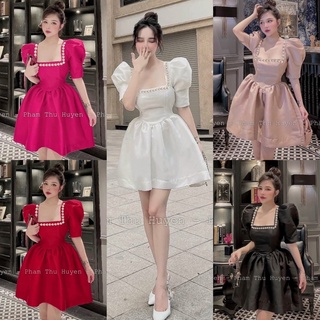 Đầm váy tafta ngắn xoè tay bồng/phồng đính cườm tiểu thư công chúa hot girl đi chơi dự tiệc sang trọng cao cấp quý phái