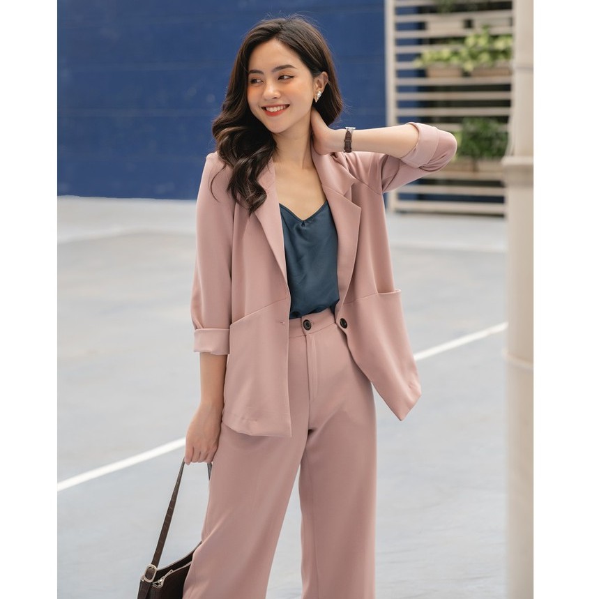 Set vest nữ hồng pinky xinh đẹp đi chơi công sở đều xinh (áo vest+quần âu)