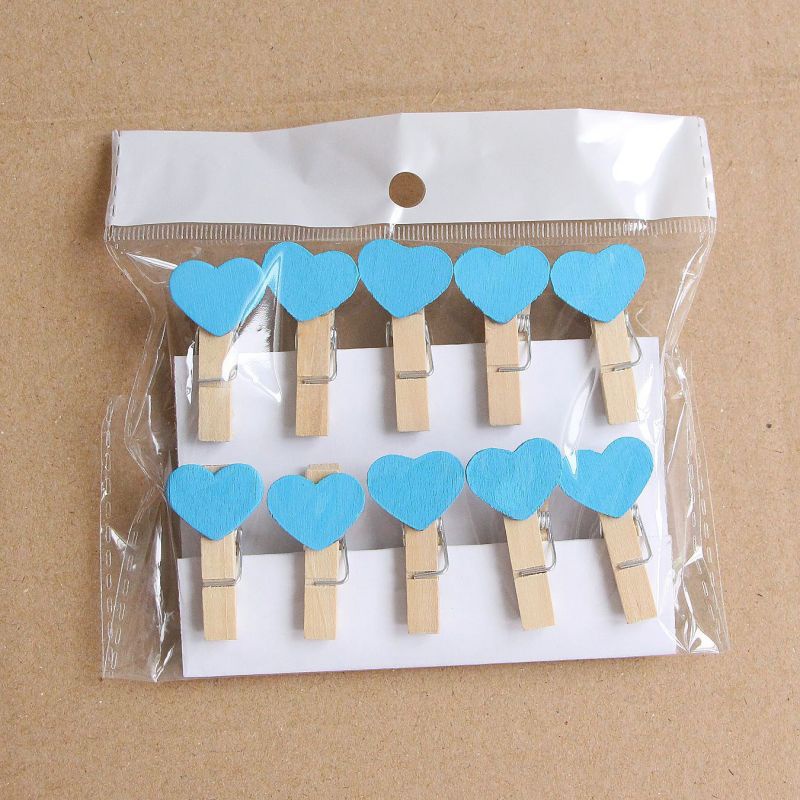 Bộ 10 Kẹp Ảnh Gỗ Hình Trái Tim Màu Hồng