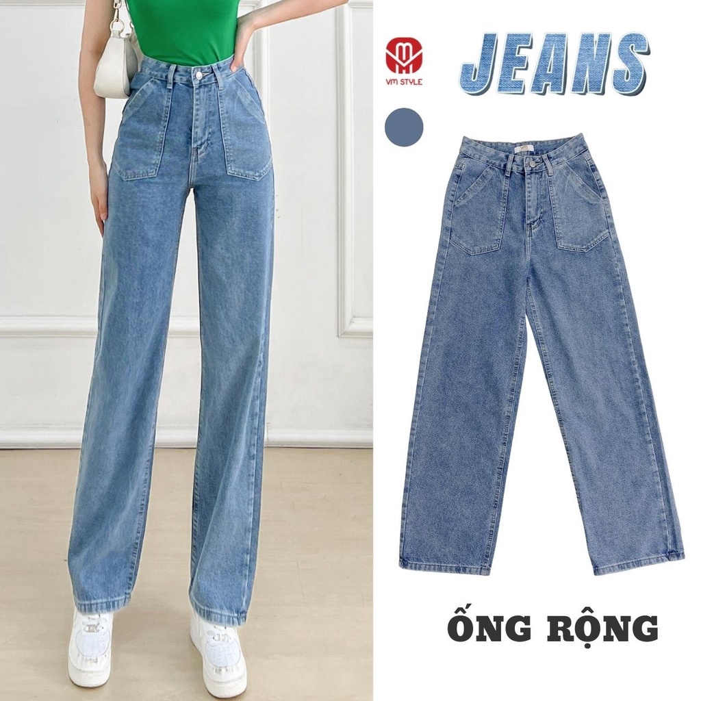 Quần jean ống rộng VMSTYLE nữ trơn 2 túi kiểu trước thời trang ulzzang N92 Đ93 - QJR00002