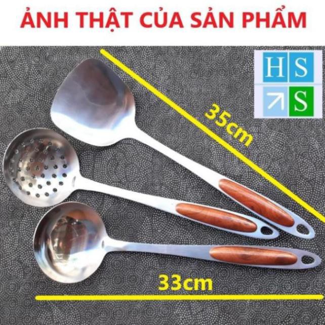 (Đồng giá) Vá đặc (Muỗng canh ) Vá lỗ , Xẻng xào chất liệu inox 304 cao cấp, cán cách nhiệt vân gỗ sang trọng - HS Shop