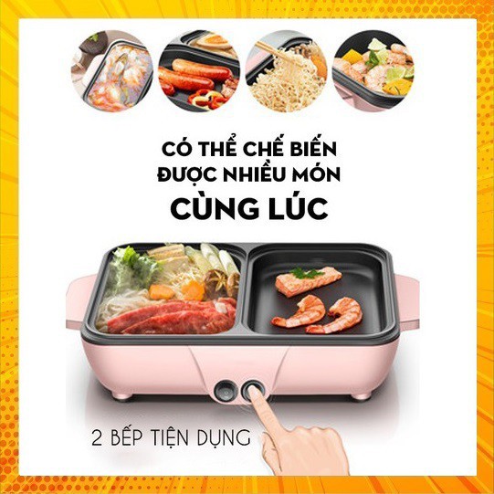 Nồi Lẩu Nướng Điện Mini Đa Năng,Lò nướng điện 2 ngăn 1 chế độ,Kích Thước :27*12.5*38cm