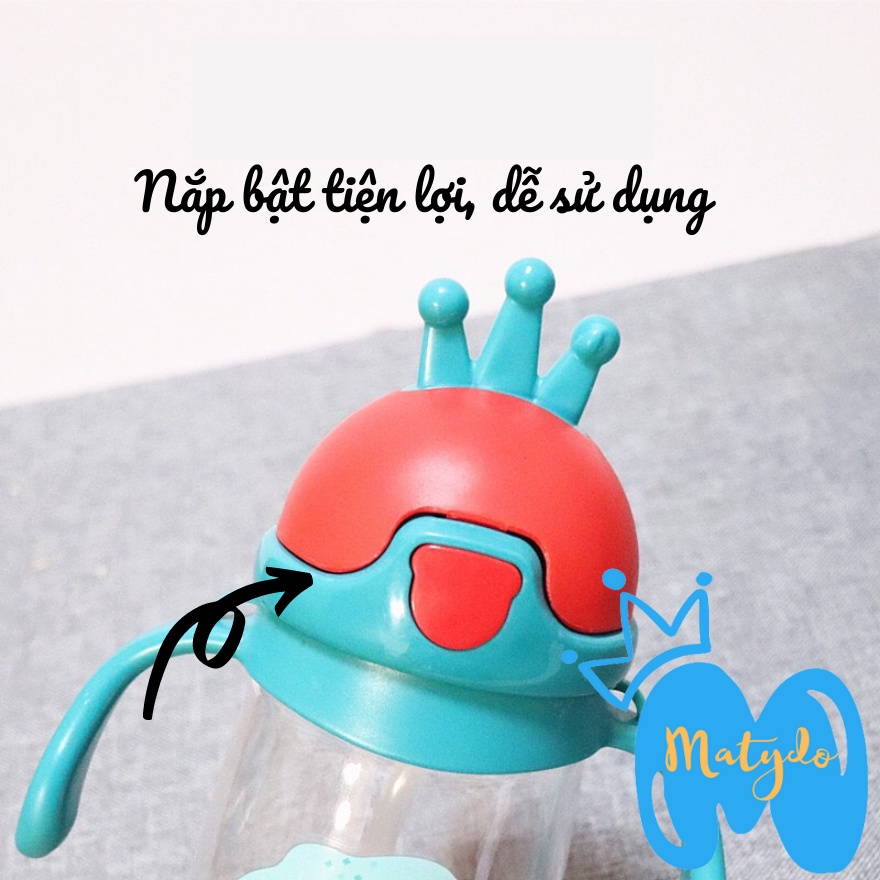 Bình nước học sinh 350ml chịu nhiệt có tay cầm và dây đeo tiện dụng an toàn cho bé đi học BN61