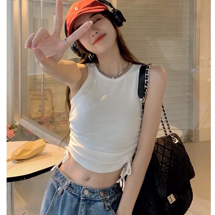 Áo ba lỗ nữ basic dây rút phong cách mùa hè năng động ÁO CROPTOP BA LỖ NGƯỢC ALALA