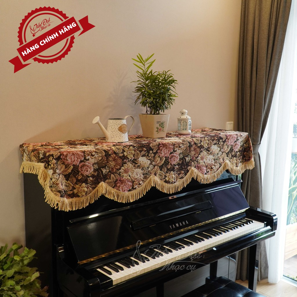 Khăn Phủ Đàn Piano Họa Tiết Hoa Hồng Nâu Vàng KU09