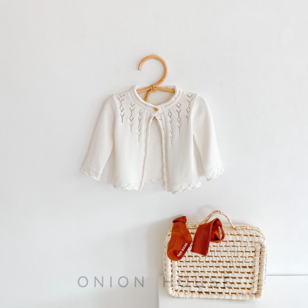 Áo khoác len trắng một cúc bé gái phong cách tiểu thư vintage xinh xắn đáng yêu