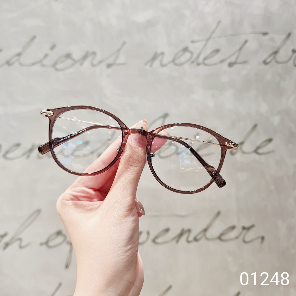 Gọng kính cận tròn nam nữ LILYEYEWEAR tròng chống áng sáng xanh bảo vệ mắt 01248