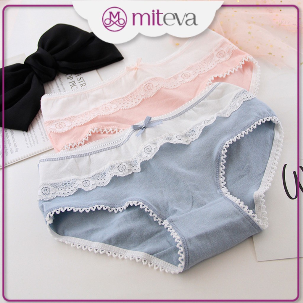 Quần Lót Nữ Cotton 100% kháng khuẩn phối viền ren đính nơ điệu đã mã QL10